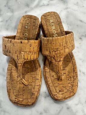 AEROSOLES Cork Thong Slide Sandals - Tan